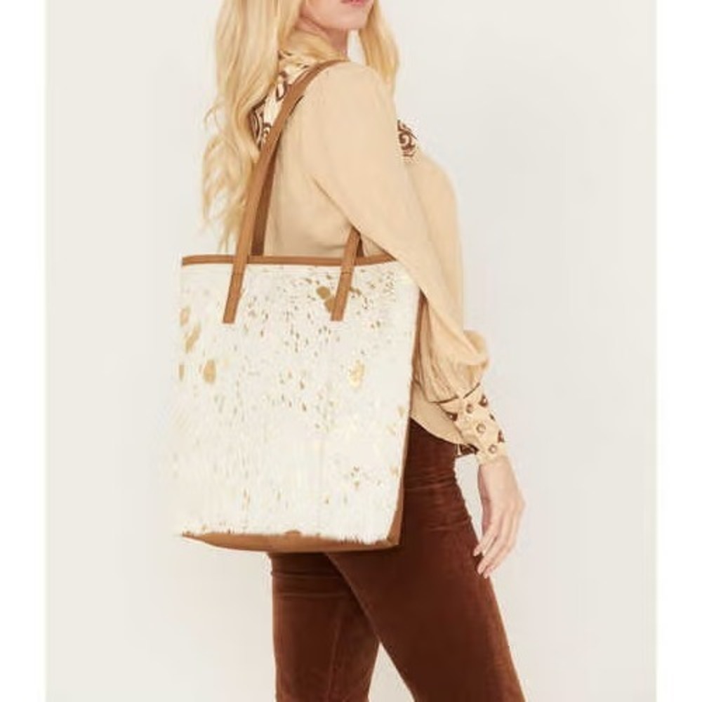 NEW Shyanne Conceal Carry Hair-On Leather Tote Bag‎ Large Gold Foil Western